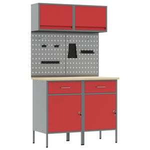 vidaXL Set di mobili da lavoro con cassetto con lo scaffale 6 pz Rosso