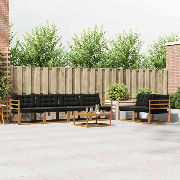 vidaXL Set di divani da esterno con cuscino 7 pcs Naturale e Nero