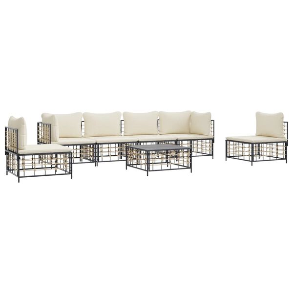 vidaXL Set Divani da Giardino 7 pz con Cuscini Antracite in Polyrattan