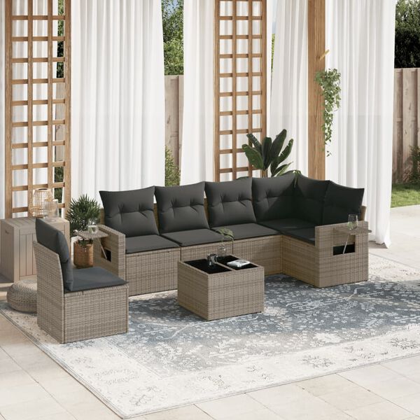 vidaXL Set Divani da Giardino 7 pz con Cuscini Grigio in Polyrattan