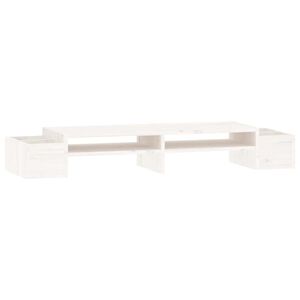 vidaXL Supporto per Monitor Bianco100x27,5x15cm Legno Massello di Pino