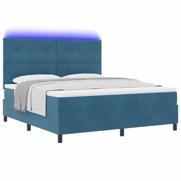 vidaXL Letto a Sorgente LED Blu Scuro 180 x 200 cm Tessuto