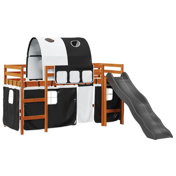 vidaXL Letto a Soppalco con Tunnel Bambini Bianco e Nero 80x200cm Pino