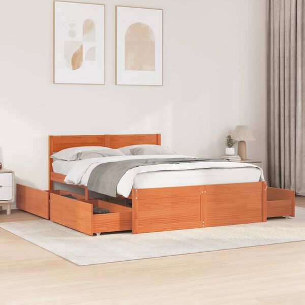 vidaXL Letto senza Materasso Marrone Cera 120x190 cm in Legno di Pino