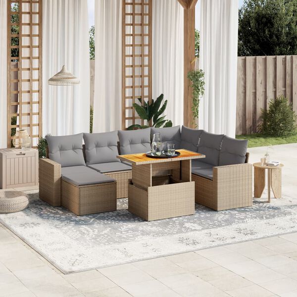 vidaXL Set Divano da Giardino 8 pz con Cuscini Beige in Polyrattan