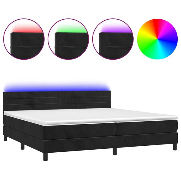 vidaXL Letto a Molle con Materasso e LED Nero 200x200 cm in Velluto