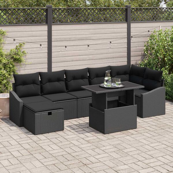 vidaXL Set Divano da Giardino con cuscino 8 pcs Nero Poly Rattan