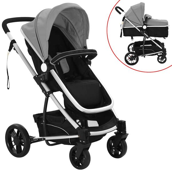 vidaXL Passeggino/Carrozzina 2-in-1 in Alluminio Grigio e Nero