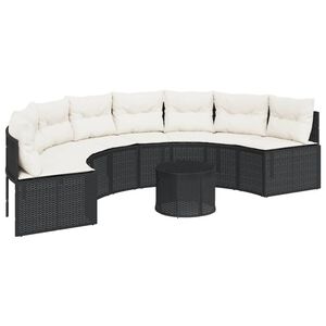vidaXL Divano Giardino Tavolo e Cuscini Semicircolare Nero Polyrattan