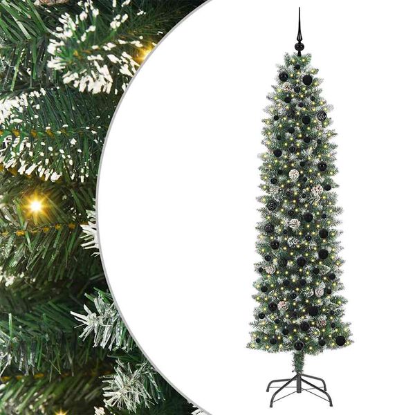 vidaXL Albero di Natale Artificiale Sottile Verde e Bianco 210 cm