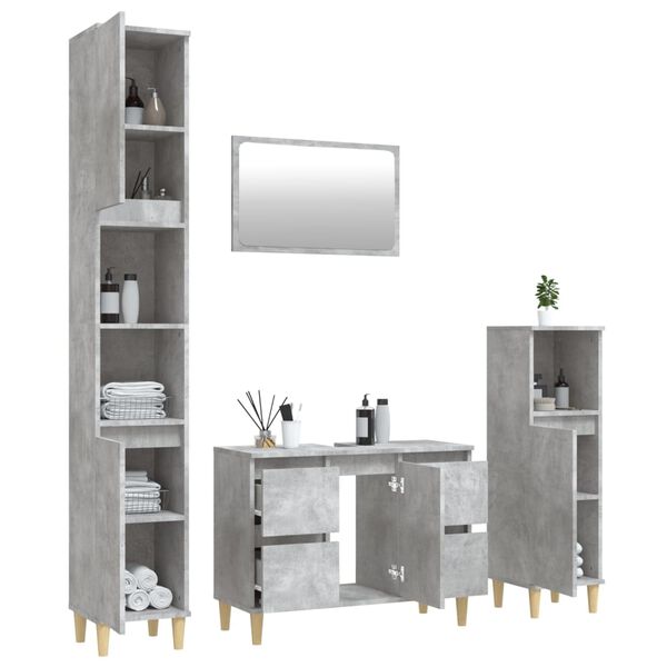 vidaXL Set Mobili da Bagno 4 pz Grigio Cemento in Legno Multistrato
