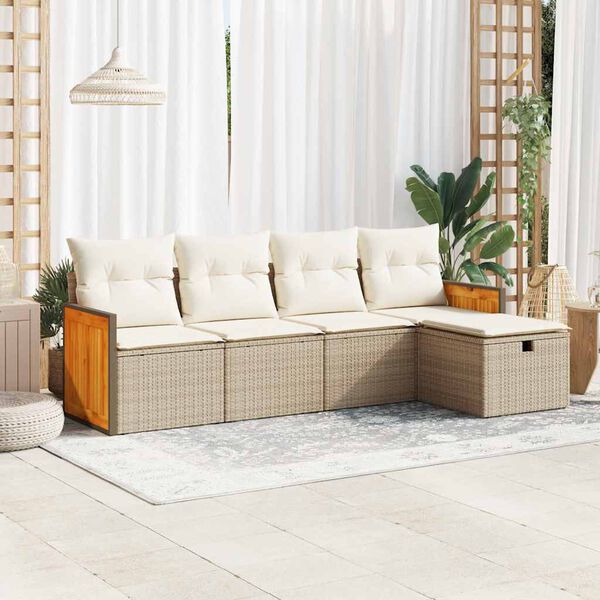 vidaXL Set Divano da Giardino 5 pz con Cuscini Beige in Polyrattan