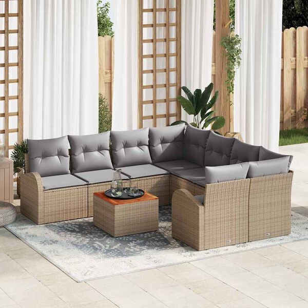 vidaXL Set Divano da Giardino 9 pcs Beige Poly Rattan