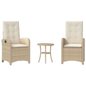 vidaXL Set da Bistr&ograve; 3 pz con Cuscini Beige in Polyrattan