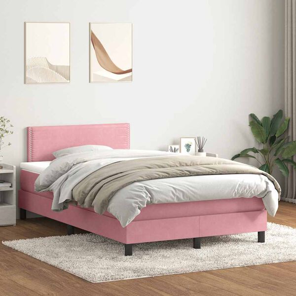 vidaXL Letto a Molle con Materasso e LED Rosa 120x220 cm in Velluto