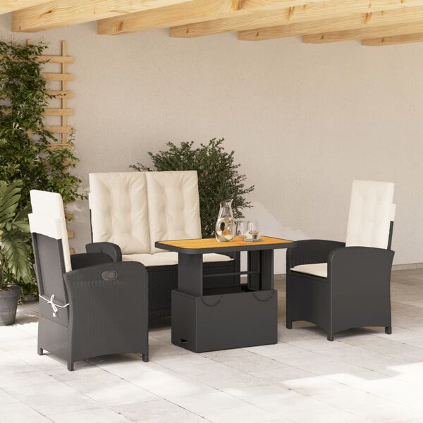 vidaXL Set da Pranzo da Giardino 4 pz con Cuscini Nero in Polyrattan