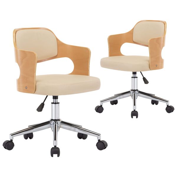 vidaXL Sedie da Pranzo Girevoli 2 pz Crema in Legno Curvo e Similpelle