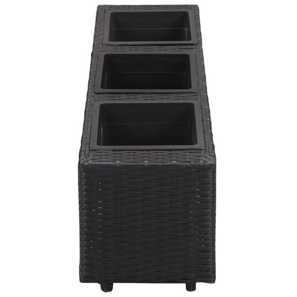 vidaXL Letto Rialzato da Giardino 3 Vasi 100x30x36 cm Polyrattan Nero