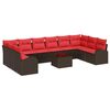 vidaXL Set Divano da Giardino 11 pz Marrone e Rosso polyrattan