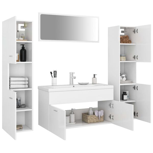 vidaXL Set Mobili da Bagno Bianco in Legno Multistrato