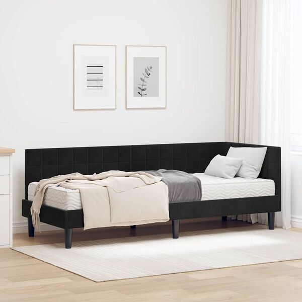vidaXL Struttura Letto Angolare con Materasso 2 pcs Nero Velluto
