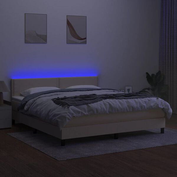 vidaXL Letto a Molle con Materasso e LED Crema 180x200 cm in Tessuto