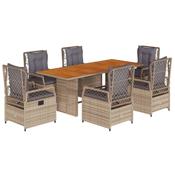 vidaXL Set da Pranzo da Giardino 7 pz con Cuscini Beige in Polyrattan