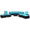 vidaXL Set Divani da Giardino 9 pz con Cuscini in Polyrattan Blu