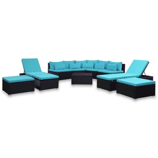 vidaXL Set Divani da Giardino 9 pz con Cuscini in Polyrattan Blu