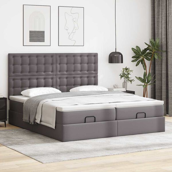 vidaXL Struttura Letto Pouf con Materassi Grigio 200x200 cm Similpelle