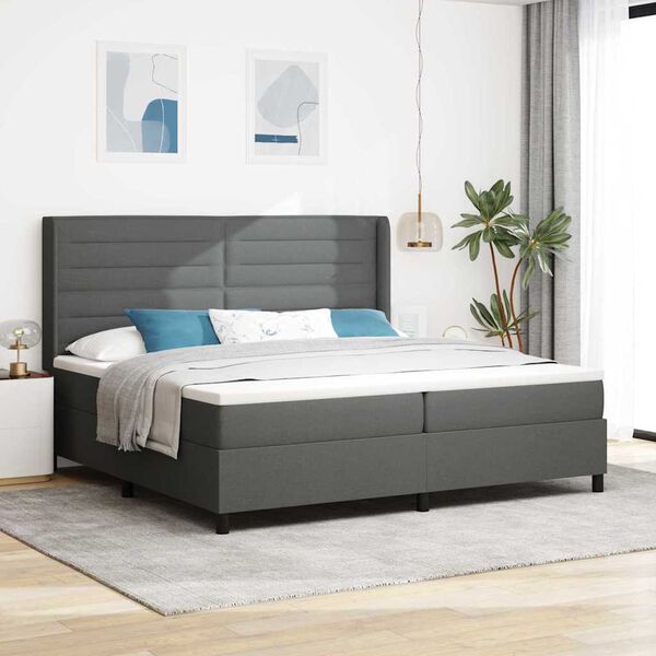 vidaXL Letto a molle con materasso Grigio scuro 200 x 200 cm Tessuto
