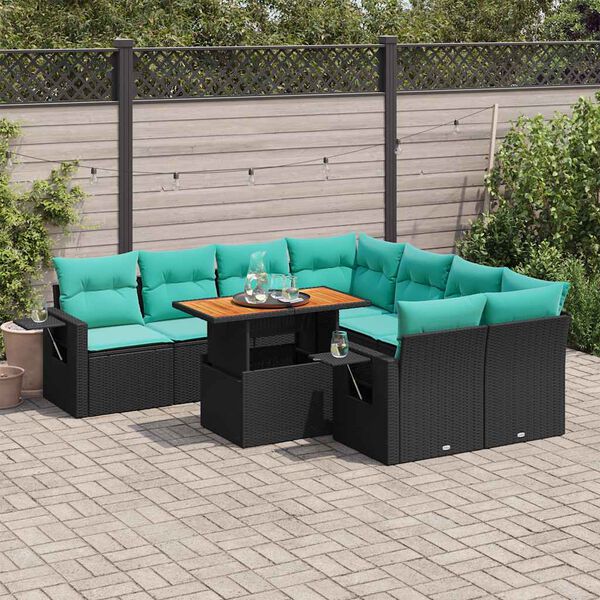vidaXL Set Divani da Giardino 9 pz con Cuscini Nero in Polyrattan