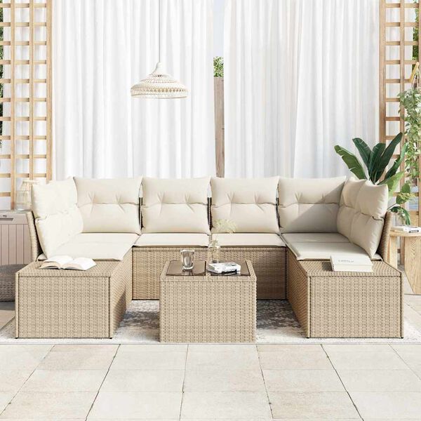 vidaXL Set Divano da Giardino con cuscino 7 pcs Beige polyrattan