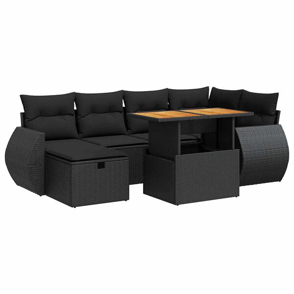vidaXL Set Divani da Giardino con Cuscini 8 pz Nero Polyrattan Acacia