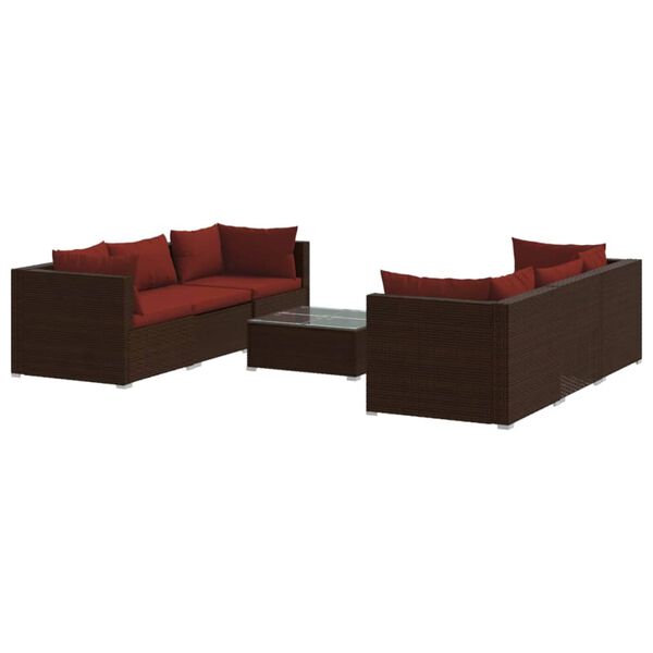 vidaXL Set Divani da Giardino 7 pz con Cuscini in Polyrattan Marrone