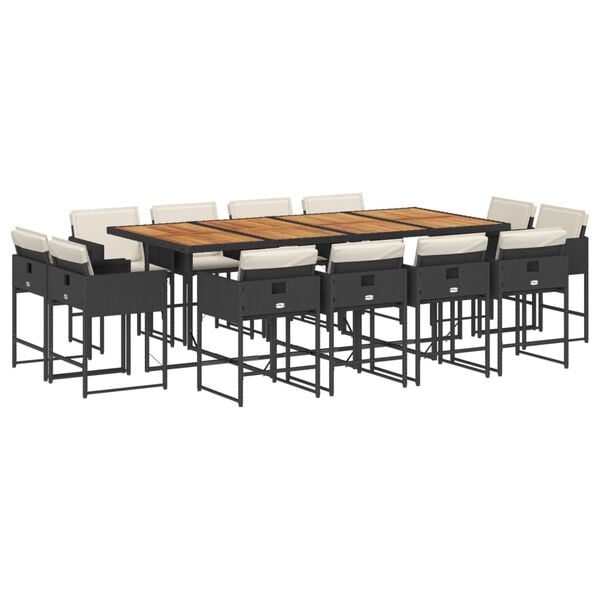 vidaXL Set da Pranzo da Giardino 13pz con Cuscini Nero in Polyrattan