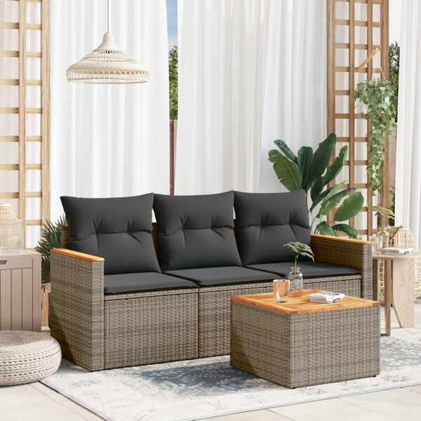 vidaXL Set Divani da Giardino 4 pz con Cuscini in Polyrattan Grigio