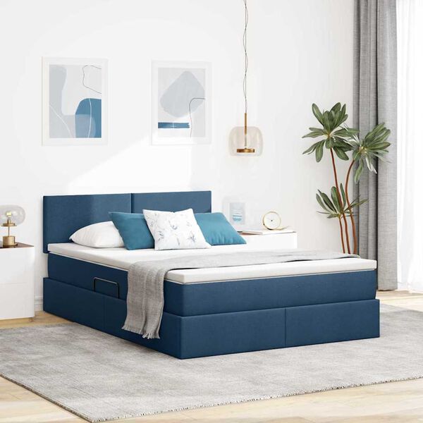 vidaXL Letto con contenitore e materasso con testiera Blu 140 x 190 cm
