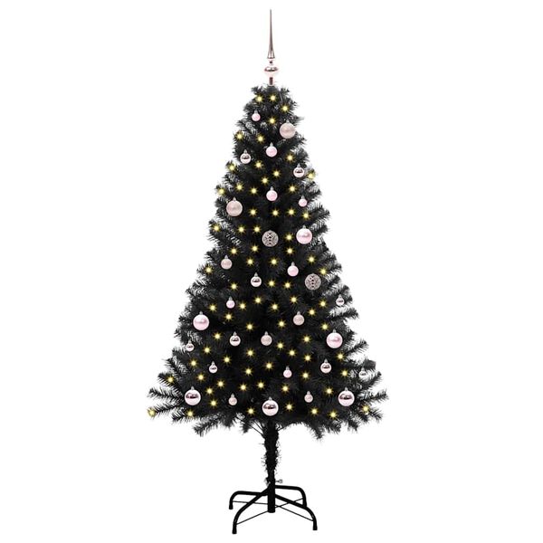 vidaXL Albero di Natale con 150 LED con supporto Nero 150 cm PVC