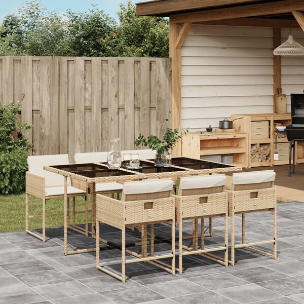 vidaXL Set da Pranzo da Giardino 7 pz con Cuscini Beige in Polyrattan