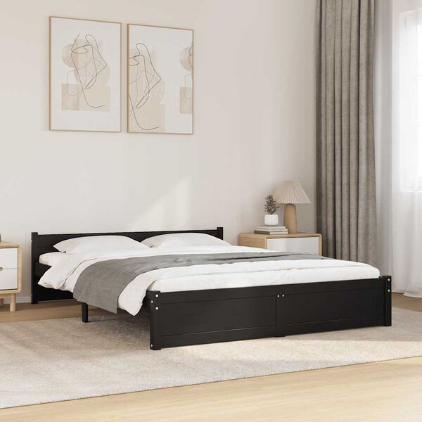 vidaXL Giroletto Nero in Legno Massello 150x200 cm King Size