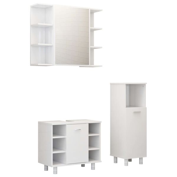 vidaXL Set Mobili da Bagno 3 pz Bianco in Truciolato