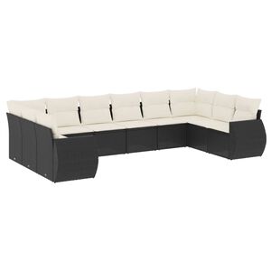 vidaXL Set Divani da Giardino 10pz con Cuscini in Polyrattan Nero