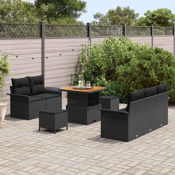 vidaXL Set Divano da Giardino con cuscino con archiviazione 8 pcs Nero