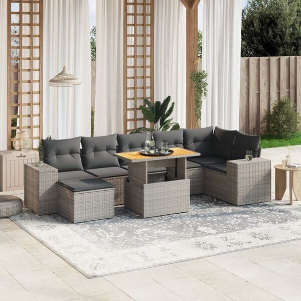 vidaXL Set Divano da Giardino 8 pz con Cuscini Grigio in Polyrattan