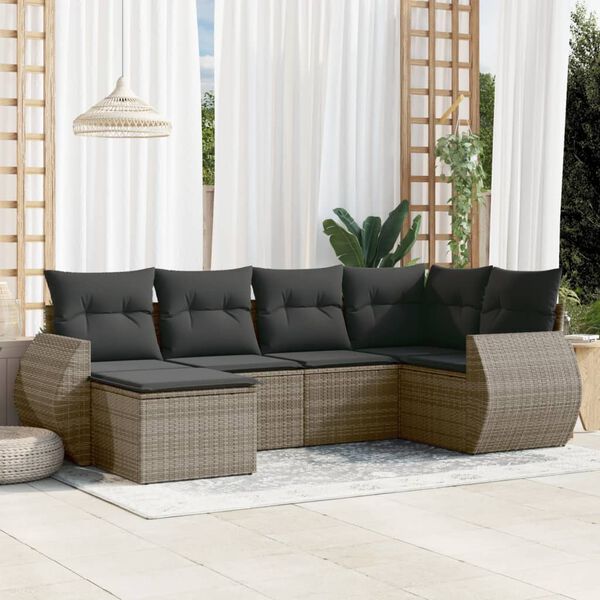 vidaXL Set Divano da Giardino 6 pz con Cuscini Grigio in Polyrattan