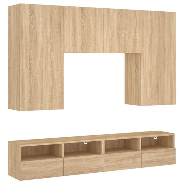 vidaXL Mobili TV a Muro 5pz Rovere Sonoma in Legno Multistrato