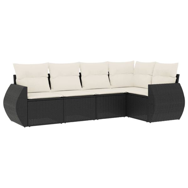 vidaXL Set Divani da Giardino 5 pz con Cuscini in Polyrattan Nero