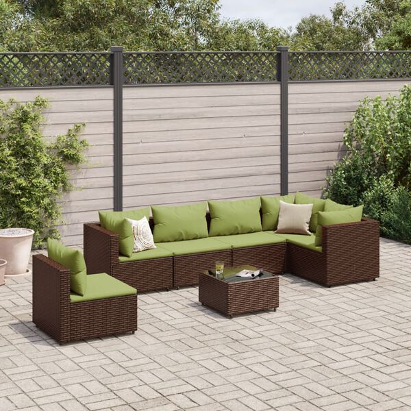vidaXL Set Divani da Giardino 7 pz con Cuscini in Polyrattan Marrone