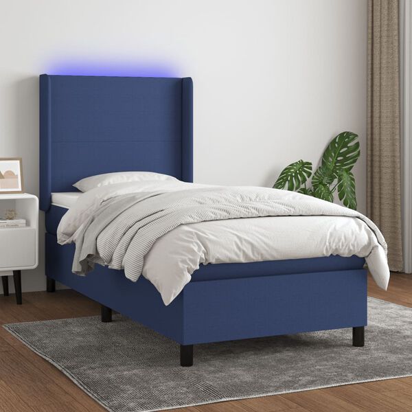 vidaXL Letto a Molle con Materasso e LED Blu 90x190 cm in Tessuto